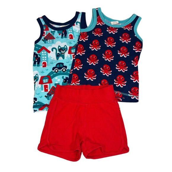 Maxomorra Outfit Bundle Tank Tops And Shorts Octopus And Cats Size 86/92 - Picture 1 of 5